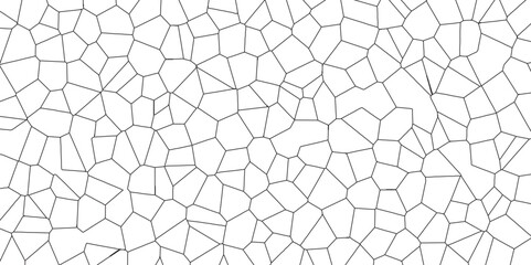 White color Broken Stained-Glass Background with black lines. Voronoi diagram background. Seamless pattern with 3d shapes vector Vintage Illustration background. Geometric Retro tiles pattern	
