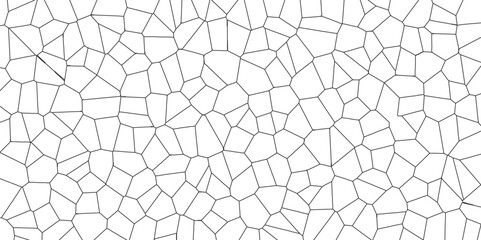 White color Broken Stained-Glass Background with black lines. Voronoi diagram background. Seamless pattern with 3d shapes vector Vintage Illustration background. Geometric Retro tiles pattern	
