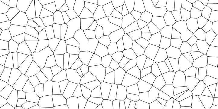 White color Broken Stained-Glass Background with black lines. Voronoi diagram background. Seamless pattern with 3d shapes vector Vintage Illustration background. Geometric Retro tiles pattern	
