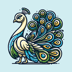 Vibrant Peacock Cartoon Vector Illustration