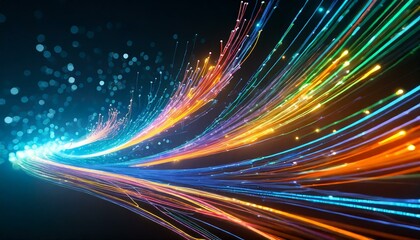 Fiber Optic Symphony: Vibrant Lines Illustrating High-Speed Network Data Transfer"