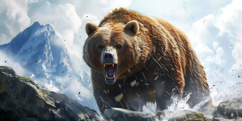 Ferocious grizzly bear, wildlife danger concept. - obrazy, fototapety, plakaty
