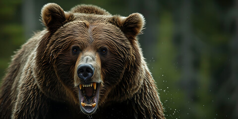 Ferocious grizzly bear, wildlife danger concept.