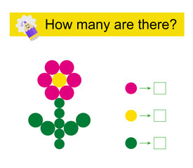Math activity for kids. Number range up to 10. Cartoon flower