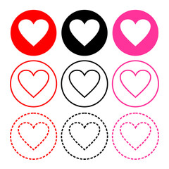 Set of hearts. Collection of Love Heart Symbol Icons . Love Illustration Set with Solid and Outline Vector Hearts. Love symbol vector. Suitable for Valentine's Day and Mother's Day decoration.