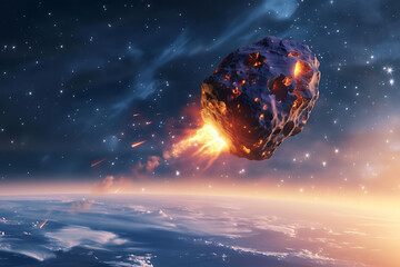 Meteorite that is hitting the earth, natural disaster concept. - obrazy, fototapety, plakaty