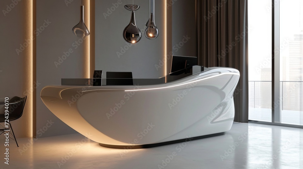 Poster a sleek reception desk with discreet iot sensors helping to streamline checkin processes for visitor