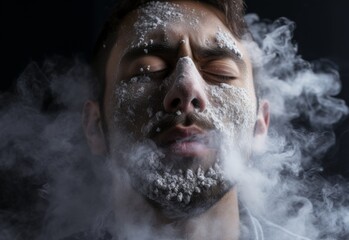 Man With Closed Eyes Covered in Smoke