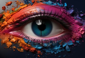 Close-up of Eye With Colorful Paint