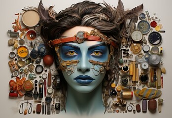 Woman With Various Objects on Her Head