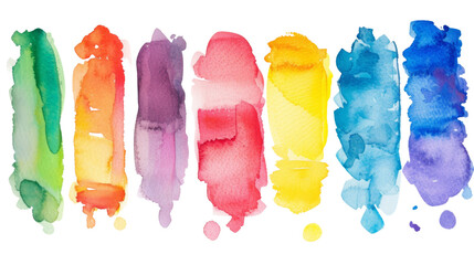 Colorful vertical watercolor brush strokes on a white background.