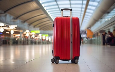 Travel concept. Suitcase with luggage at the airport - the challenges of airport luggage and the suitcase hassle. AI Generative.