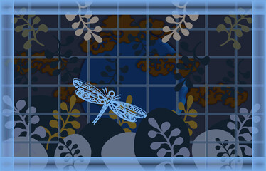 Moon Light Window and Dragonfly Wall Art