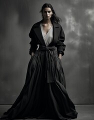 Naklejka premium Woman in Long Black Dress and Coat