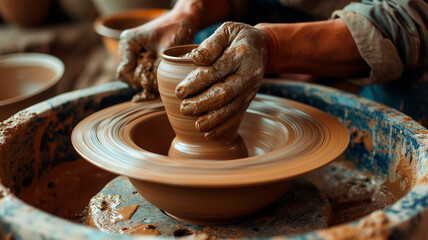 Crafts and Handwork: The process of creating pottery. Generative AI
