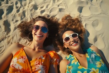 Friends laughing together on a sunny beach