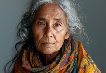Old Woman With Grey Hair Wearing Scarf