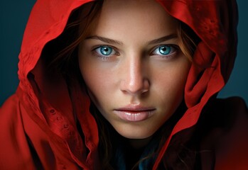 Woman With Blue Eyes Wearing Red Hoodie