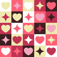 Valentine's Day. love, heart and sparkling star, wrapping paper geometric pattern, pink and yellow pattern, elements pattern. chess pattern design. Geometric shape for wrapping, background