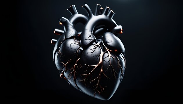 Human heart diagram - human anatomy black heart isolated.