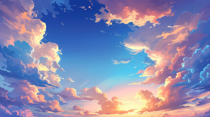 Sky sunset anime background with clouds, that dance across the horizon, creating a breathtaking and...