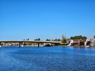 Foster River on a sunny weekend in Foster City Bay Area California