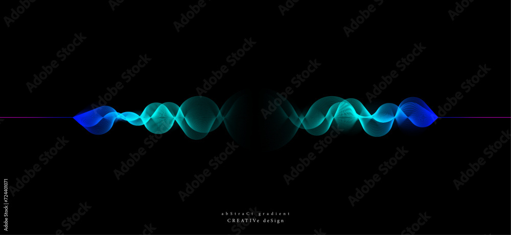 Aufkleber digital banner design with line wave glowing colorful gradient lights isolated on black background. 
