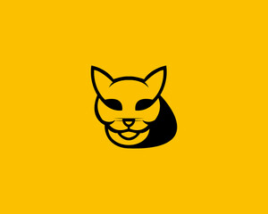 Cat head vector logo, design on yellow background for fans of cute animals