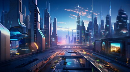 Panorama of the modern city at night. 3D rendering.