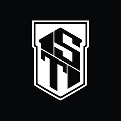 ST Logo monogram hexagon geometric up and down inside shield isolated style design template