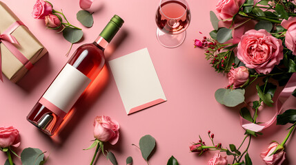 Obraz na płótnie Canvas Composition with blank card bottle of wine