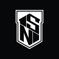 SN Logo monogram hexagon geometric up and down inside shield isolated style design template