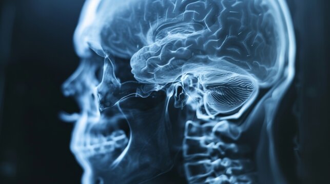 X-ray of the human head and brain. Neurological picture
