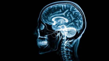 X-ray of the human head and brain. Neurological picture

