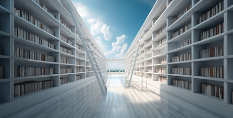 closeup of a sliding ladder in a library modern going to heaven