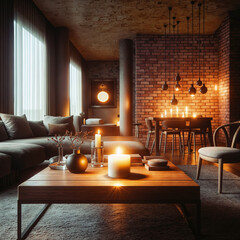 a lit candle on a table in a living room, a stock photo featured on shutterstock, minimalism, stockphoto, stock photo, rendered in unreal engine