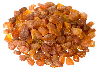 Crushed amber isolated on white background