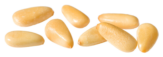Roasted pine nuts isolated on the white background.