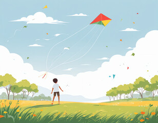 children playing kites in the field
