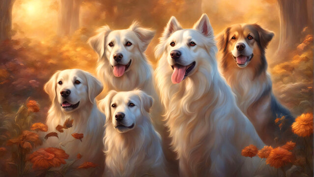 Group of dogs posing for a photo shoot.