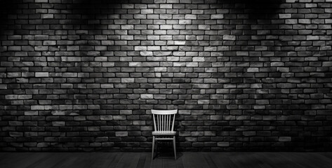 chair on wall, chair in the room, brick wall pattern simple white bricks black background