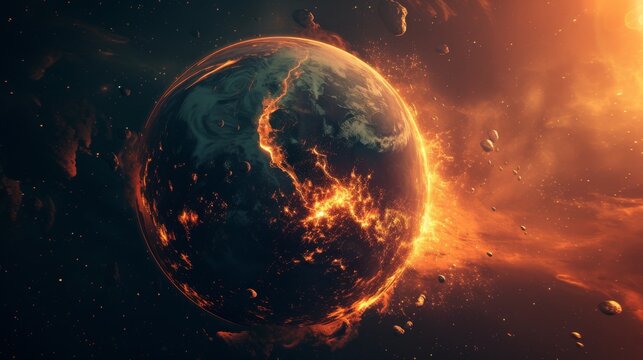 A Earth cracking and glowing with inner fire