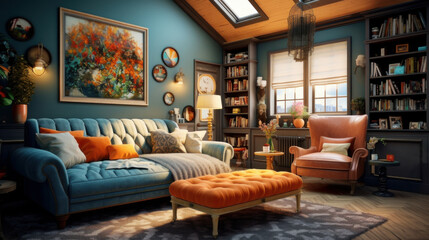 Interior of a cozy room in eclectic style
