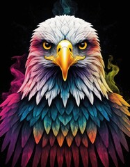 Obraz premium Minimalist neon line logo head of eagle with smoke effects