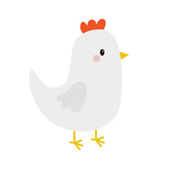 Hen chicken bird icon. Happy Easter. Cute cartoon funny kawaii baby chick character. Flat design. Greeting card. Education for kids. Wings, beak. White background. Isolated.