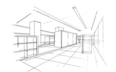 Drawing exterior and interior architectural lines. , Graphic assembly in architecture and interior design work. ,Sketch ideas for interior or exterior designs.