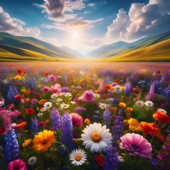 Fototapeta premium A meadow of wildflowers in various colors