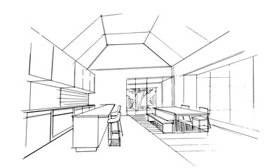Drawing exterior and interior architectural lines. , Graphic assembly in architecture and interior design work. ,Sketch ideas for interior or exterior designs.