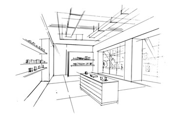 drawing exterior and interior architectural lines. , graphic assembly in architecture and interior design work. ,sketch ideas for interior or exterior designs.