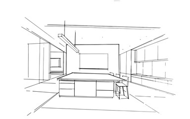 Fototapeta premium Drawing exterior and interior architectural lines. , Graphic assembly in architecture and interior design work. ,Sketch ideas for interior or exterior designs.
